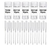 Wamkon 50 Stücke Nähmaschine Nadel Set, 5 Größen 70/9, 80/11, 80/12, 90/14, 100/16 Nähen Maschine Nadel, Universal Nähmaschine Nadeln Set für Haushalt Nähen