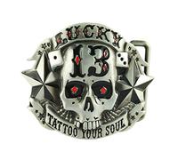 Wan Lucky 13 Metall-Gürtelschnalle für Herren, Cowboy-Schädelkopf-Gürtelschnalle, Goth-Stern-Geisterkopfschnalle, Silber, 3,1 Zoll * 2,5 Zoll, 2,33 Unzen
