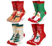 wanchel 4 Paar Merino Wolle Weihnachten Kinder Socken - Verdickte Winter Warme für Kinder, Mehrfarbig, 3-5 Years