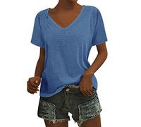 Wander Shirt Damen Schwarze Bluse Damen Elegant Sport Crop Top Damen Tshirt Schwarz Damen Weiße Tshirts Damen Hemdbluse Damen Kurzarm Strickjacke Damen Lang Umstandsmode Oberteil (1-Blue, XL)