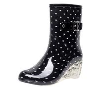 Wander-Stiefeletten für Damen, Keil-Gummistiefel für Damen, mit abfallendem Absatz, Wasserschuhe, Regenstiefel, Schnalle, seitlicher Reißverschluss, schräger Absatz, Regenschuhe, rutschfeste Stiefel,