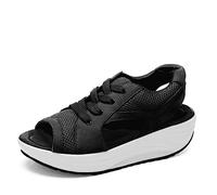 Wandersandalen für Damen UK - Sport- und Outdoor-Sandalen, extra dick, Wandersandalen, Peep-Toe-Polster-Sandalen, Strandsandalen, Damenschuhe, Segeltuchschuhe, ausgehöhlter Keilabsatz,