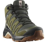 Wanderschuh SALOMON "X-ADVENTURE RECON MID GORE-TEX", Herren, Gr. 48, grün (peat, martini olive, oxford tan), Leder, Textil, Schuhe Wanderschuh, wasserdicht dank Gore-Tex Membrane (81177611-48) peat,