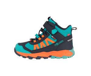 Wanderschuh TROLLKIDS "KIDS TRONFJELL HIKER MID", Kinder, Gr. 35, atlantic blau, schwarz navy, glow orange, Synthetik, Schuhe Wanderschuh, wasserdicht (17860442-35) atlantic blau, schwarz navy, glow o