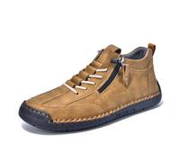 Wanderschuhe Herren Leder Orthopädische Barfußschuhe Sommer Leder-Stiefeletten rutschfest Outdoorschuhe Seitlicher Reißverschluss Trekkingschuhe Walking Sommerschuhe Freizeitschuhe
