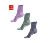 Wandersocken LASCANA ACTIVE, Damen, Gr. 39-42, bunt (1x grün, 1x beere, 1x jeans), Materialmix, gemustert, elastisch, Socken, mit verstärkten Belastungszonen (61131460-39) 1x grün, 1x beere, 1x jeans