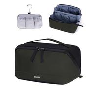 WANDF Kulturtasche für Herren, Reise-Kulturbeutel aus PU-Leder Organizer mit Abnehmbarer Wasserdichter Hängetasche, Offenes Flaches Kosmetiktasche mit Nassfach für Reiseaccessoires (Armeegrün)