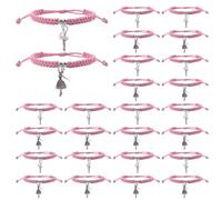 WANDIC 24 Stück Ballerina Tanz-Armband, Rosa Balerina Partyzubehör Tanzaufführung Verstellbares Pferd Geflochtene Balleri Armbänder für Hochzeit Brautparty Ballett Freunde Mate für Frauen