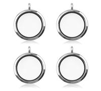 WANDIC 4 Stück Memory Medaillon Charms, Rund Silber Weiß Galvanisierter Kristall Bilderrahmen Bouquet Charm Medaillon Glas, Amulett zum Öffnen Memory Anhänger Befüllbar für 2 Foto