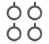WANDIC Foto-Charms, 4 Stück, schwarz, Edelstahl, rund, Gedächtnis-Medaillon, Anhänger, Brautschmuck, Hochzeitsstrauß, Charms für Foto oder Hochzeit, 25 mm