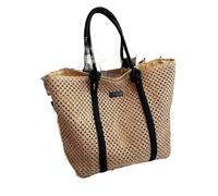 wangfq Korbtaschen Damen Casual Sommer Große Kapazität Stroh Gewebt Strand Taschen Handgemachte Frauen Schulter Tasche Dame Reise Handtaschen Rattan Shopper Tote Basttaschen Damen Sommer(Khaki)