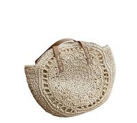 wangfq Korbtaschen Damen Sommer Runde Stroh Tasche for Frauen Hohl Gewebt Reise Strand Tasche Große Kapazität Schulter Tasche Casual Shopping Handtasche Tote Basttaschen Damen Sommer(Beige)