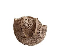 wangfq Korbtaschen Damen Sommer Runde Stroh Tasche for Frauen Hohl Gewebt Reise Strand Tasche Große Kapazität Schulter Tasche Casual Shopping Handtasche Tote Basttaschen Damen Sommer(Khaki)