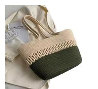 wangfq Korbtaschen Damen Stricksets, Stoff, Khaki, Strandtasche, großes Fassungsvermögen, handgefertigt, Stroh, Sommerurlaub, Freizeittasche, Damentaschen, Einkaufstaschen Basttaschen Damen Sommer(D)
