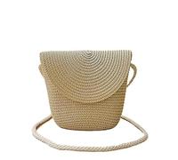 wangfq Korbtaschen Damen Strohtasche for Damen, gewebt, Strand-Umhängetasche for Damen, niedliche Schultertasche, kleine Handtasche Basttaschen Damen Sommer(Beige)