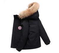 WANGLXST Weicher Daunenjacke, Herren Winterjacke - Mantel mit Fell Kapuze - Gefütterter Warmer Anorak - Outdoor Kapuzenjacke Winter Herbst Kostüme, Black, L