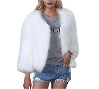 WANGTIANXUE Damen Winterjacke Warm Kunstfell, Casual Mäntel Plüschjacke Vorne Offen Strickjacken Einfarbig Pelzjacke Weiß Jacken Trendige Langarm Fleecejacke Flauschige für Hochzeit
