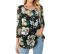 WANGZHI Bluse Damen Elegant Dressy Rundhalsausschnitt Double Layers Mesh Tunika Blusen