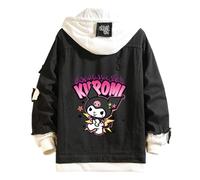 WANHONGYUE Anime Jeansjacke Hoodie Denim Jacket Langarm Trucker Jacke Übergangsjacke Frühling Herbst Kapuzenjacke Mantel für Damen Mädchen, Schwarz-3, 3XL