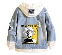 WANHONGYUE Anime The Seven Deadly Sins Nanatsu No Taizai Jeansjacke Hoodie Denim Jacket Unisex Kapuzenpullover Sweatshirt Mantel Blau/3-4XL