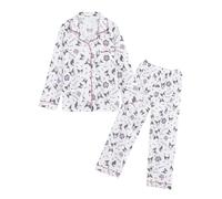 WANHONGYUE Damen Cute Cartoon Pyjamas with Button Placket Long Sleeve Shirt with Pyjama Bottoms Sleepwear Loungewear Pyjamas Set Two Piece Leisure Suit Weiß-2 L