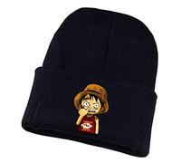 WANHONGYUE One Piece Monkey D Luffy Anime Beanie Strickmütze für Damen und Herren Unisex Weiche Cuffed Plain Hat Warme Winter Mütze Skullcap Schwarz/2