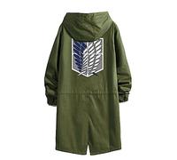 WANHONGYUE Shingeki No Kyojin Attack on Titan Anime Hoodie Strenchcoat mit Kapuze Cosplay Kostüm Lang Windbreaker Jacke Outwear Sweatshirt Mäntel Armeegrün/1 XL