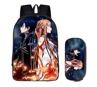 WANHONGYUE Sword Art Online Anime Bilddruck Backpack Rucksack Schultasche + Schreibwaren Box Schüler Schulrucksack Set /3