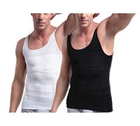 WannGe Mens Slimming Body Shaper Vest Shirt, Compression Muscle Tank, 2 Pack - Black and White - S