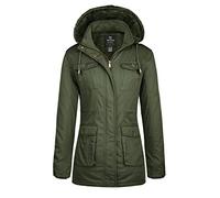 Wantdo Damen Baumwolle Abschnitt Jacke Gefüttert Kapuze Jacke Mode Lang Parka Quilted Gesteppt Mantel Grün XXL