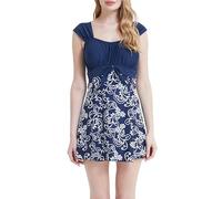 Wantdo Damen Einteiler Badeanzug Große Größe Tankini Bademode mit Rock Badekleider Bikini Sommer Schwimmkleid Schlanke Strandmode Marineblau 52-54