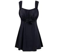 Wantdo Damen Einteiler Badeanzug Große Größe Tankini Bademode mit Rock Badekleider Bikini Sommer Schwimmkleid Schlanke Strandmode Schwarz 56-58