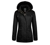 Wantdo Damen Fleece Futter Parka Gefüttert Kapuze Jacke Klassisch Militär Jacke Outdoor Sport Mantel Schwarz XXL