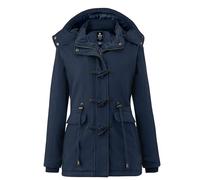 Wantdo Damen Winddichter Warmer Mantel Winter Lässiger Fleecemantel Klassische Baumwoll Kapuze Jacke Slim Fit Jacke Blau XL