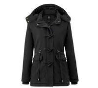 Wantdo Damen Winddichter Warmer Mantel Winter Lässiger Fleecemantel Klassische Baumwoll Kapuze Jacke Slim Fit Jacke Schwarz XL