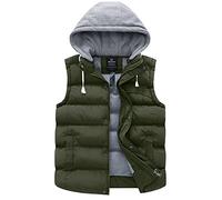 Wantdo Damen Winter Weste Warme Winterweste Gesteppte Gepolsterte Puffer Jacke Körperwärmer mit Abnehmbarer Kapuze Armeegrün L
