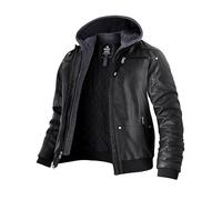 Wantdo Herren Mens Jackets Jacke Leder Lederjacke Gefuettert Winter Kunstleder Jacke Grau-Verdicken Xl