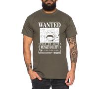 Wanted Luffy - Herren T-Shirt Straw Hat Luffy Zoro One Monkey D. Pirat Ace Piece Goku Anime Ruffy, Größe:3XL, Farbe:Khaki