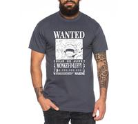 Wanted Luffy - Herren T-Shirt Straw Hat Luffy Zoro One Monkey D. Pirat Ace Piece Goku Anime Ruffy, Größe:XXL, Farbe:Dunkelgrau