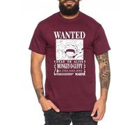 Wanted Luffy - Herren T-Shirt Straw Hat Luffy Zoro One Monkey D. Pirat Ace Piece Goku Anime Ruffy, Größe:XXL, Farbe:Weinrot