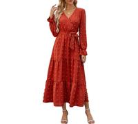 Wantonfy Kleid Langarm Damen V Ausschnitt Freizeitkleider Strandkleid Midikleid Kurzarm A Linie Cocktailkleid Maxikleid Herbst