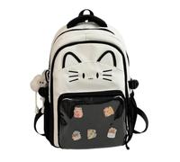 WANWEN Cute Kawaii Cat Ita Backpack with Pin Display, Kawaii Cat Ita Bag Backpack, Cute Transparent Y2k Style Cat Print Backpack, Travel School bag with Plush Charm & 5 Badges