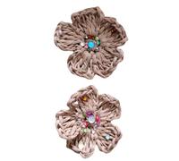 WANYI 2 Stück Gehäkelte Blumen zum Aufnähen, Applikationen Patches Baumwolle Häkelblumen mit Perlen Blumen Aufnäher für Kleidung, Hüte, Haar-Accessoires(Khaki)