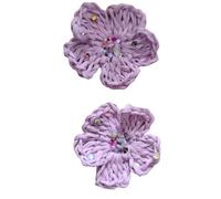 WANYI 2 Stück Gehäkelte Blumen zum Aufnähen, Applikationen Patches Baumwolle Häkelblumen mit Perlen Blumen Aufnäher für Kleidung, Hüte, Haar-Accessoires(Violett)