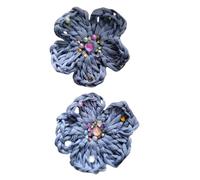 WANYI 2 Stück Gehäkelte Blumen zum Aufnähen, Applikationen Patches Baumwolle Häkelblumen mit Perlen Blumen Aufnäher für Kleidung, Hüte, Haar-Accessoires(Grau blau)