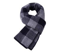 WANYING Edler Kaschmirschal für Herren mit 35% Kaschmir 65% Wolle Gemischte Schal Wolleschal Cashmere-Schals Strickschal Herrenschal Super Warm Weich - Kariert Dunkelblau & Grau