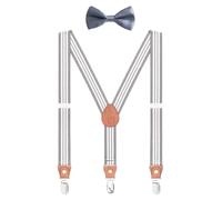 WANYING Hosenträger Fliege Set für Kleinkind Kinder Jungen Mädchen 3-8 Jahre alt Y Form 3 Clips Breite 2,5cm Elastische Hosenträger - Gestreift Grau