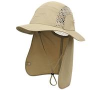 WANYING Unisex Safari Cap mit extra langem Nackenschutz Buschhut Sonnenhut Legionärskappe UPF 50+ UV-Schutz Atmungsaktiv für Camping Outdoor - 56-60 Khaki