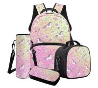 Wanyint Schulranzen-Set für Mädchen, 4-teiliges Rucksack-Set, inklusive Büchertasche, Kühltasche, Lunch-Tasche, Federmäppchen, Wasserflaschenhalter, Horse Planet Moon Star Gradient, Einheitsgröße