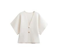 Wanzetaly Damen-Strickjacke, übergroß, kurzärmelig, leicht, Knopf, V-Ausschnitt, lässiger Strickpullover, Oberbekleidung, Beige, Mittel